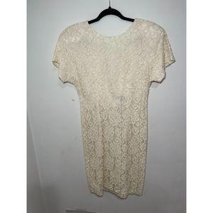 Vintage Lace Cocktail Dress Plunging V Back Union Tag -Late Edition Size 6 Ivory